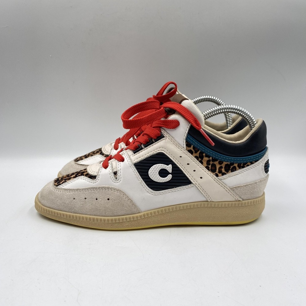 Coach Shoes Womens Size 6 Leopard Print White Leather Suede Low‎ Top C2344